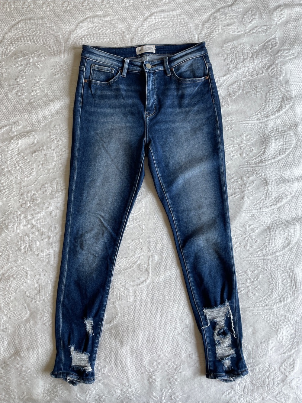 BKE Parker Indigo Blue Skinny Jeans with Distressed Ankles